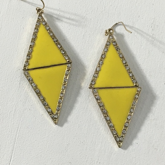 Yellow Triangle Rhinestone Earrings - Picture 2 of 8